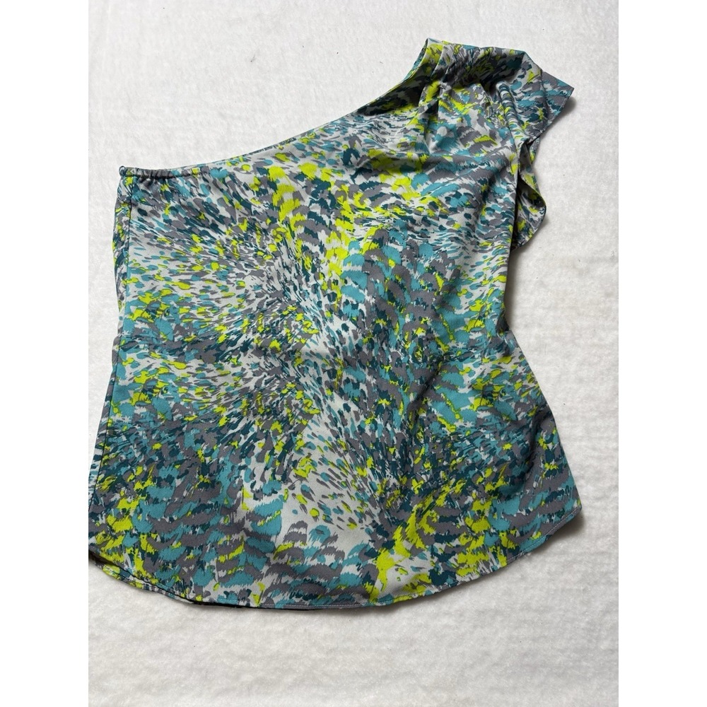 Banana Republic One Shoulder Blouse‎ Small Blue Green Abstract Print Top